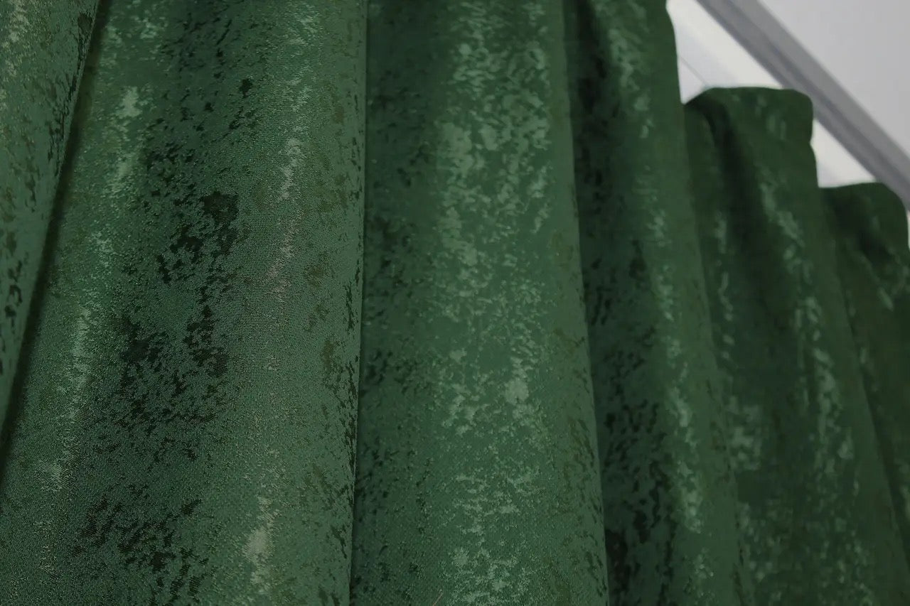 Contemporary emerald green marble-patterned linen curtains, ideal for minimalist and sophisticated interiors.
