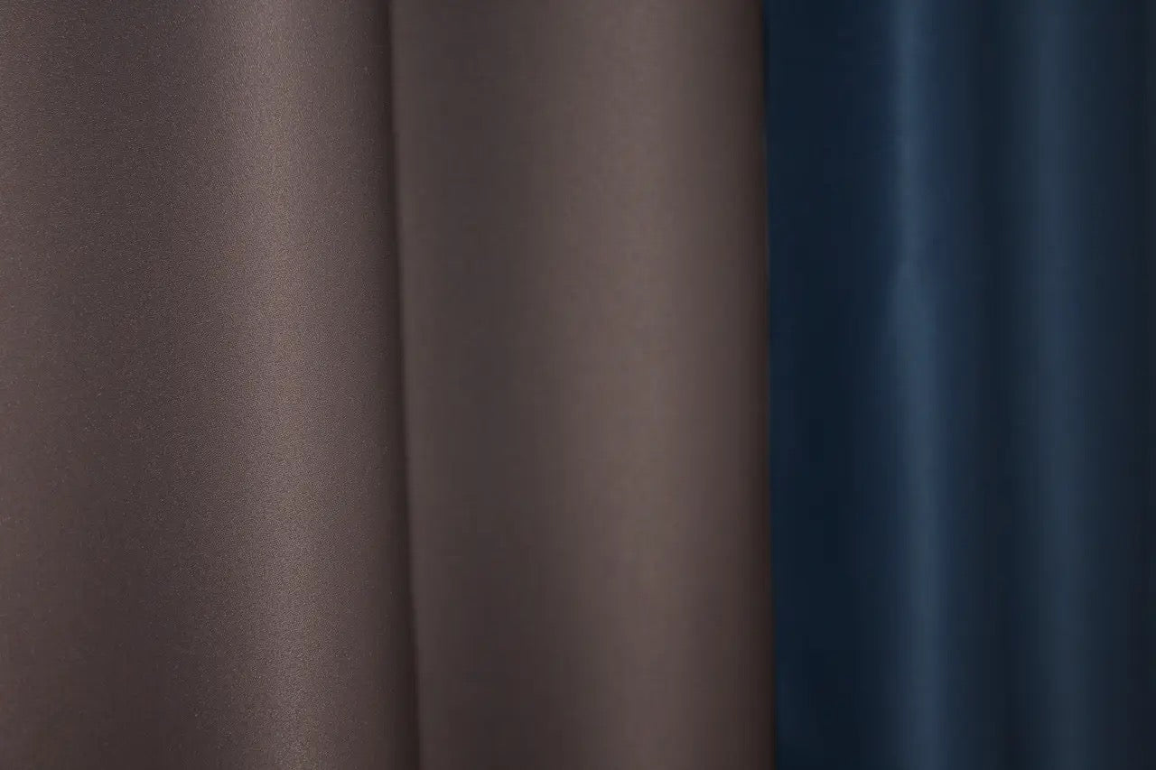 Dark blue (Navy, Midnight, Ink) and brown (Chocolate, Coffee, Walnut) combined blackout curtains featuring a bold yet refined contrast for luxury interiors.
