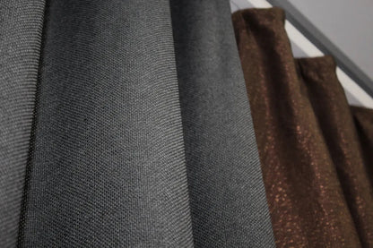 Brown (Chocolate, Mocha, Coffee) and gray (Charcoal, Slate, Ash) combined linen curtains featuring a bold yet refined contrast for luxury interiors.
