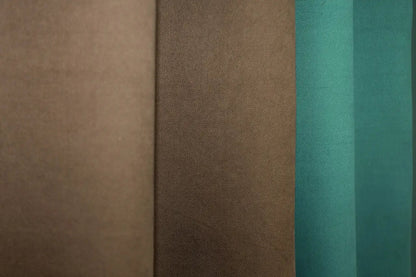 Turquoise (Teal, Aqua) and brown (Chocolate, Mocha) combined microvelvet curtains featuring a bold yet refined contrast for luxury interiors.
