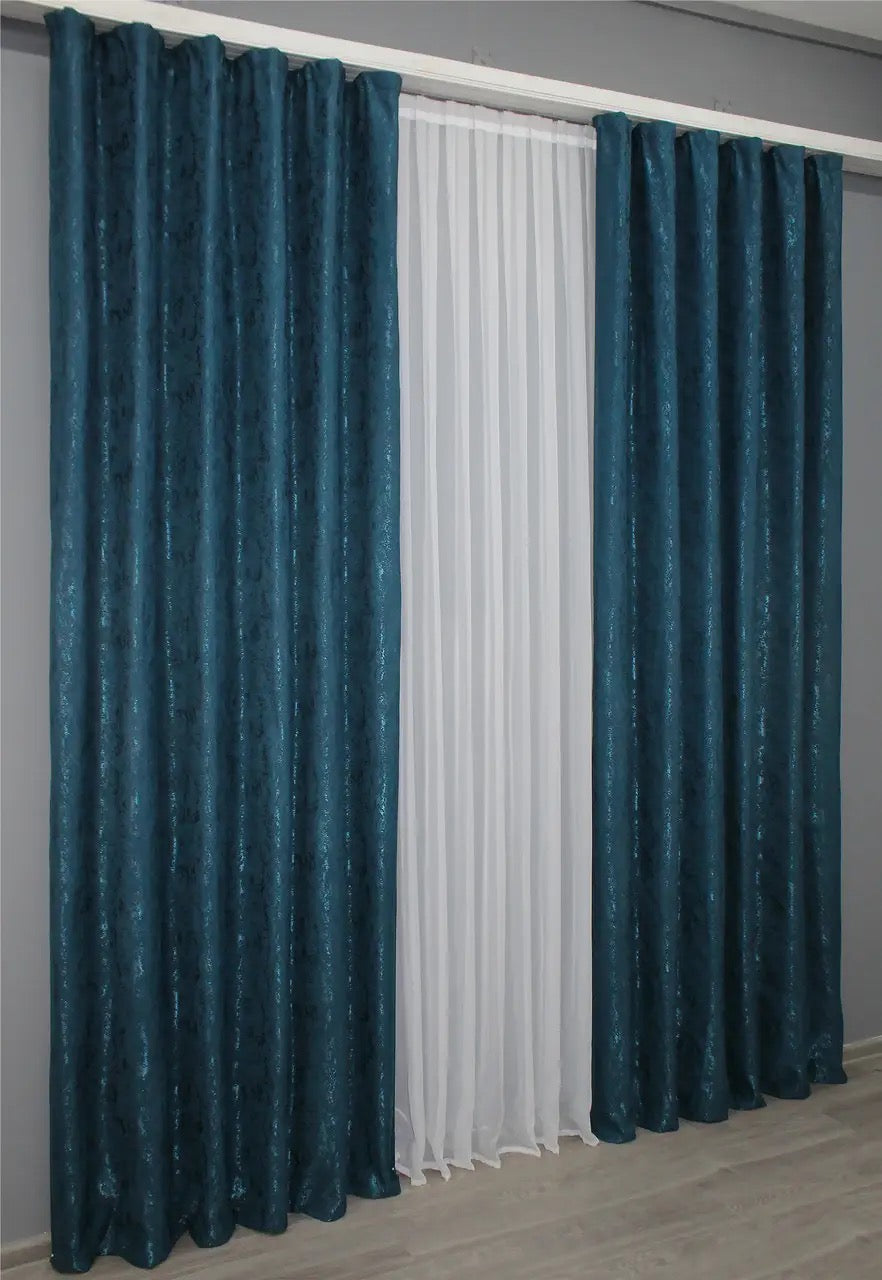 Soft-textured deep blue linen curtains, perfect for adding warmth and character to any living space.
