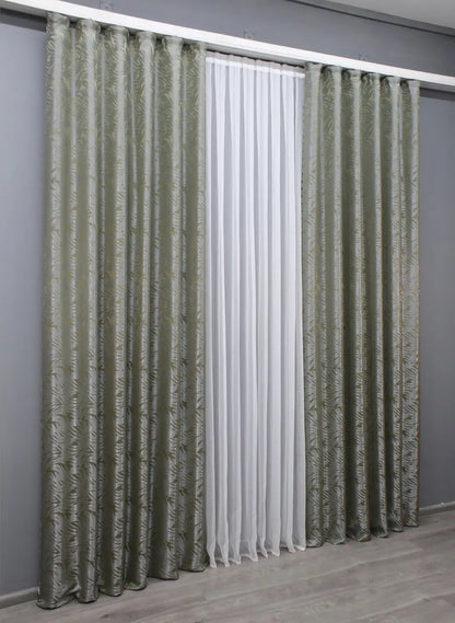 Elegant sand-grey curtains with a soft woven texture, ideal for sophisticated living spaces

