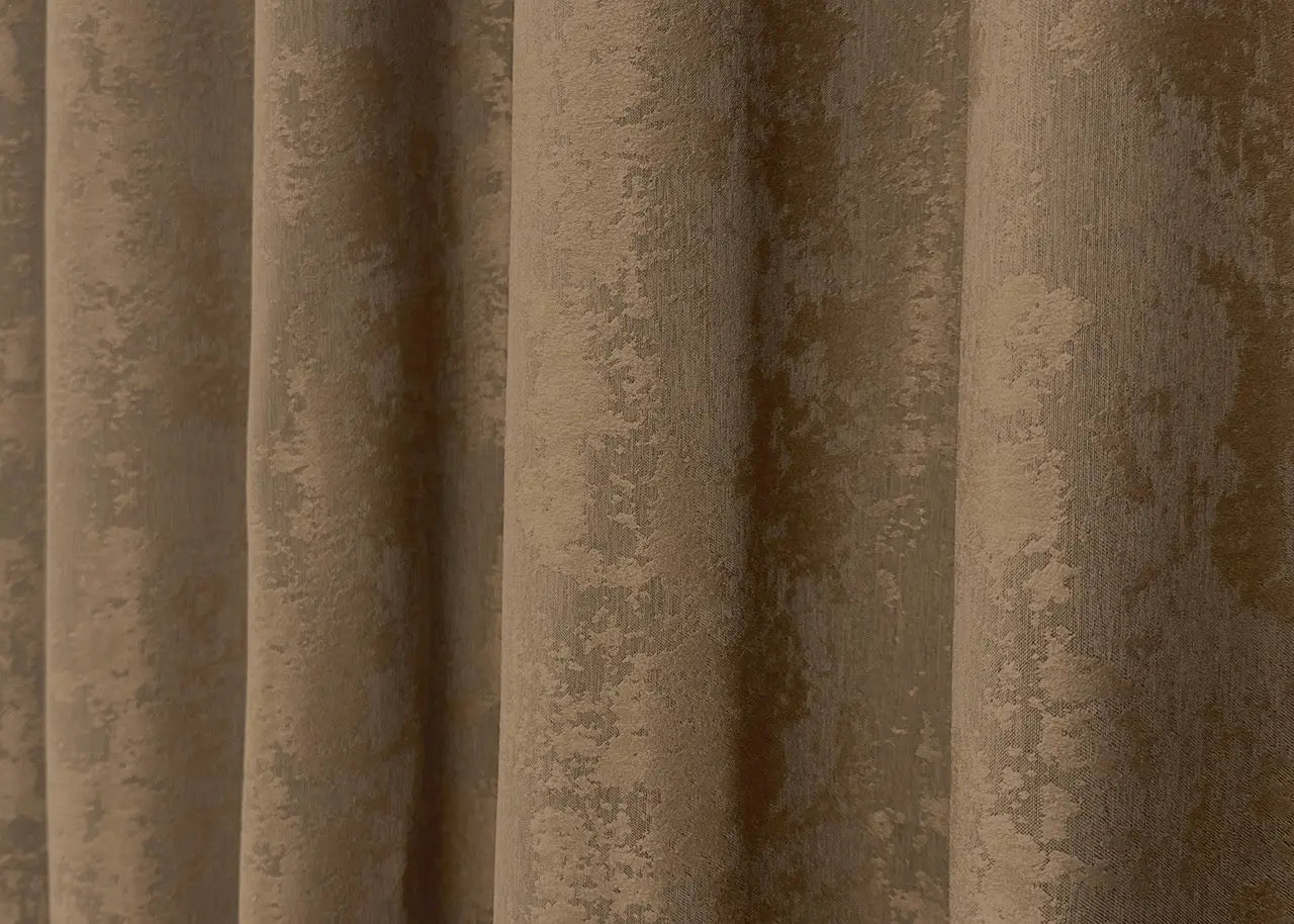 Textured light brown jacquard curtains, featuring a timeless pattern that complements both modern and traditional interiors.