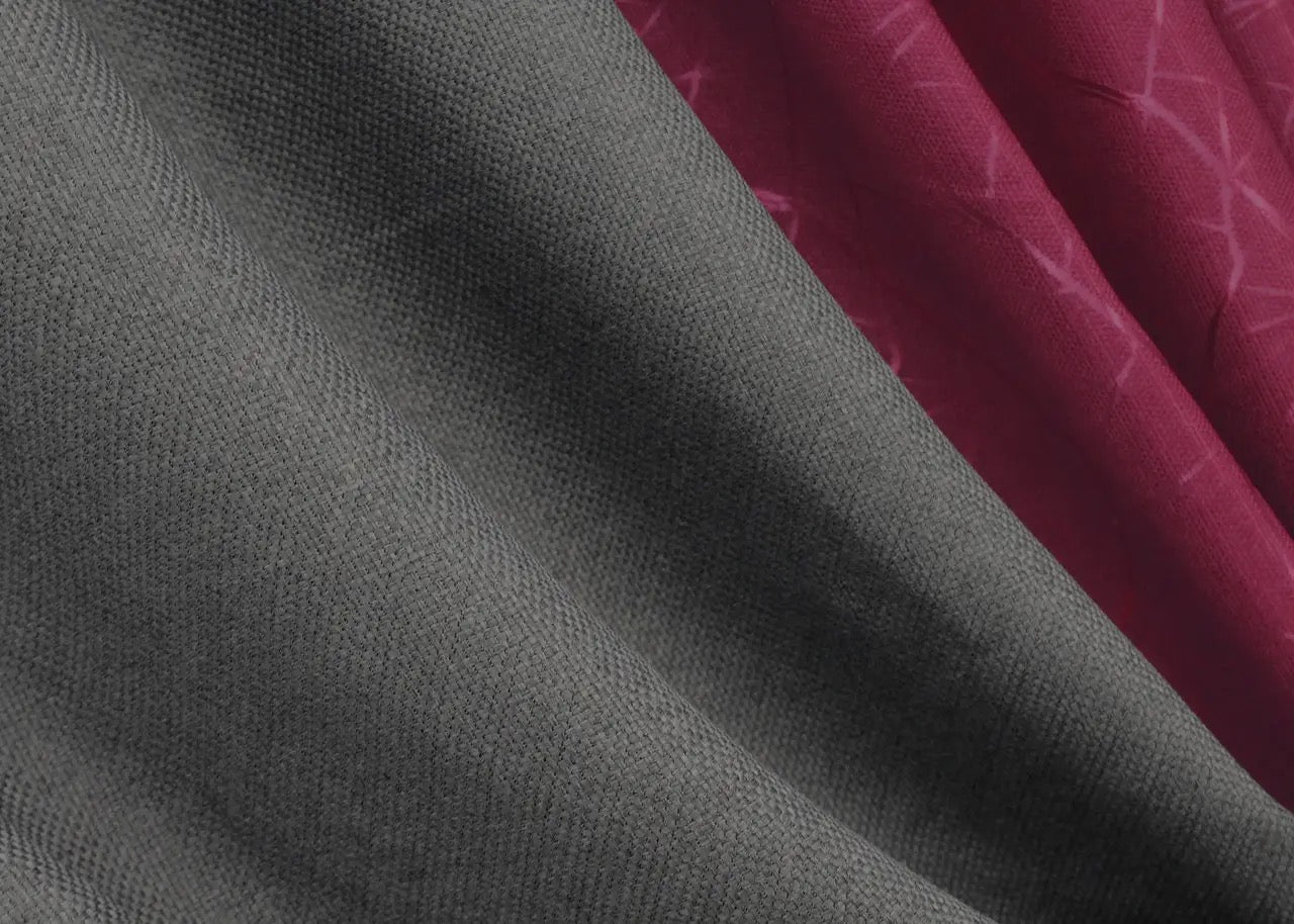 Chic burgundy and grey combined linen curtains, perfect for adding depth and refinement to modern, rustic, or contemporary interiors.
