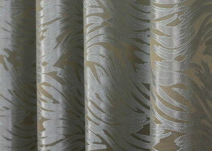 Breathable and soft jacquard curtains in sand-grey hues, creating a warm and inviting atmosphere
