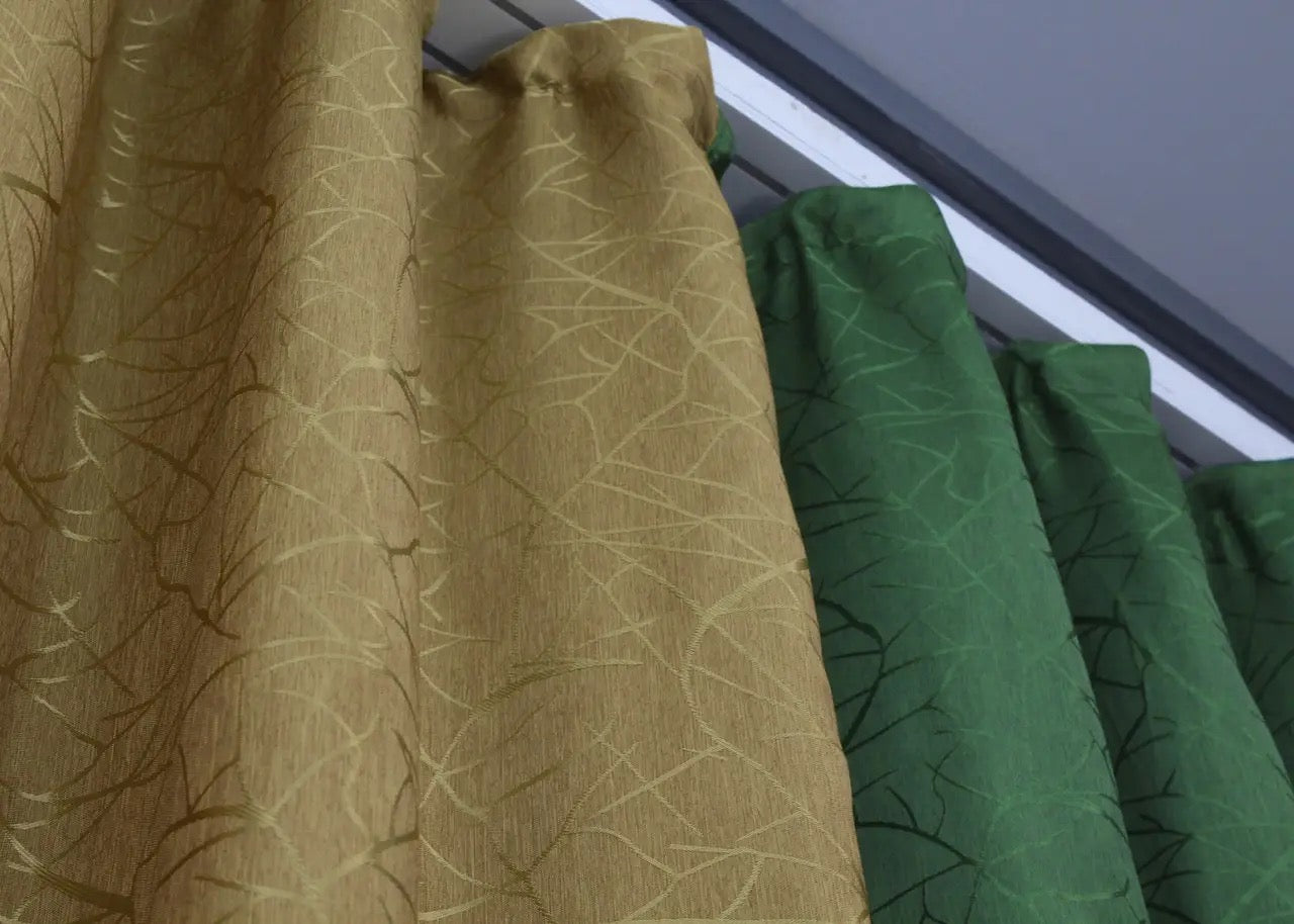 Timeless dark green and gold combined jacquard curtains from the "Savana" collection, offering both beauty and practicality.
