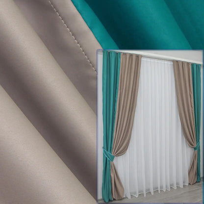 Luxurious turquoise and cocoa combined blackout curtains featuring a sophisticated two-tone design, perfect for modern interiors.
