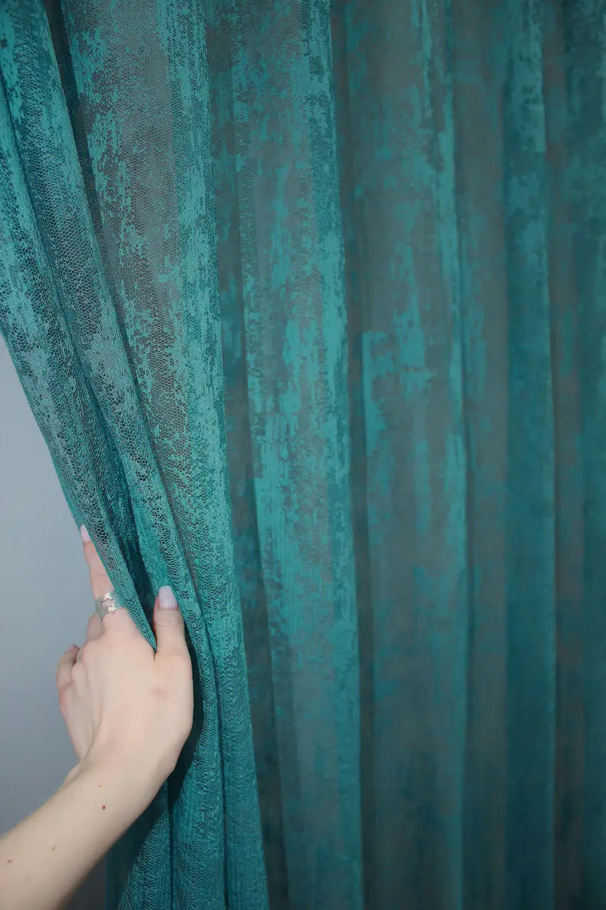 Ready-to-hang turquoise curtain with universal pleat tape