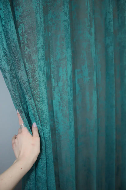 Ready-to-hang turquoise curtain with universal pleat tape