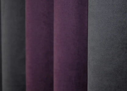 Two-tone graphite and deep plum combined microvelvet curtains, adding a touch of luxury and elegance to your home decor.
