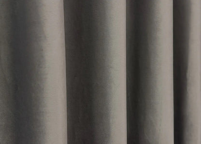 Urban grey velvet blackout curtains with a high-quality plush finish, designed to complement modern, classic, and industrial-style interiors.
