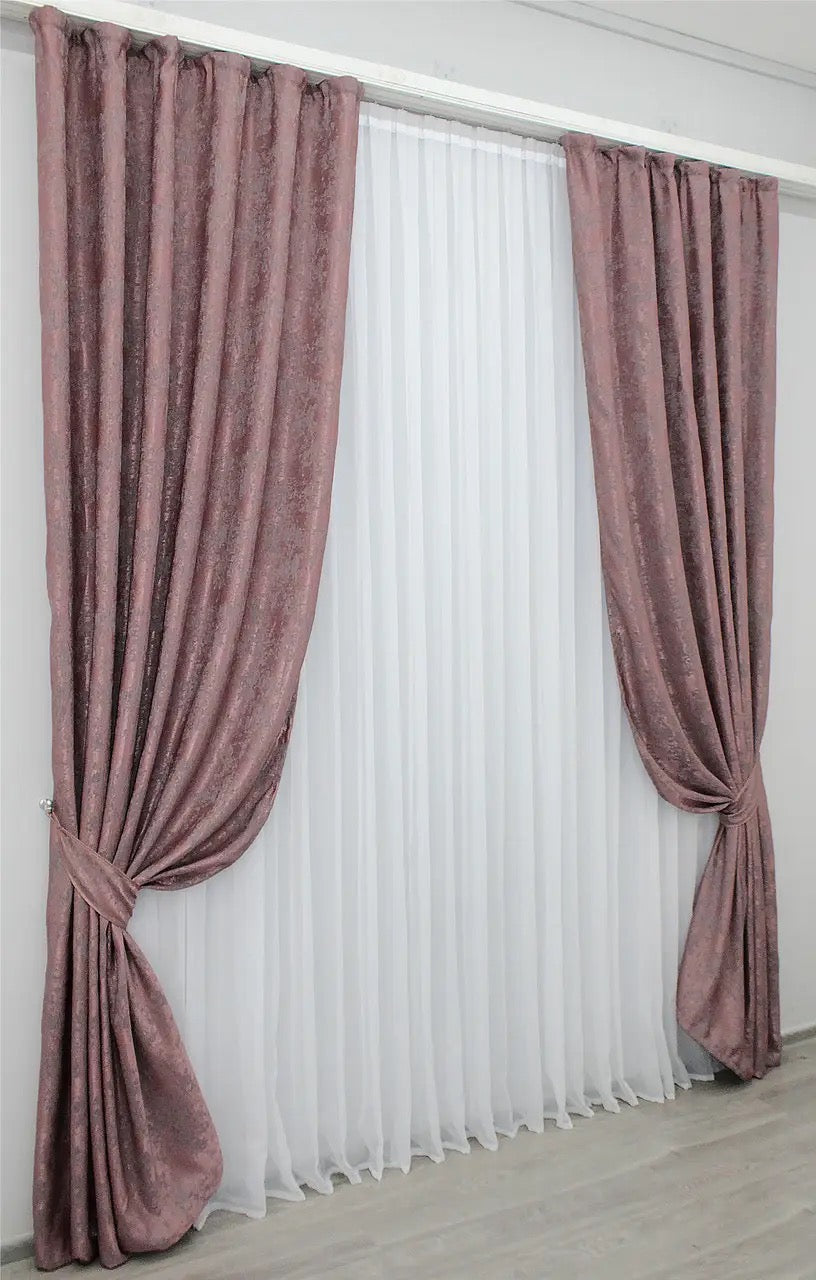 Stylish raspberry grey jacquard curtains designed for privacy and light filtering, allowing soft natural light to create a serene ambiance.
