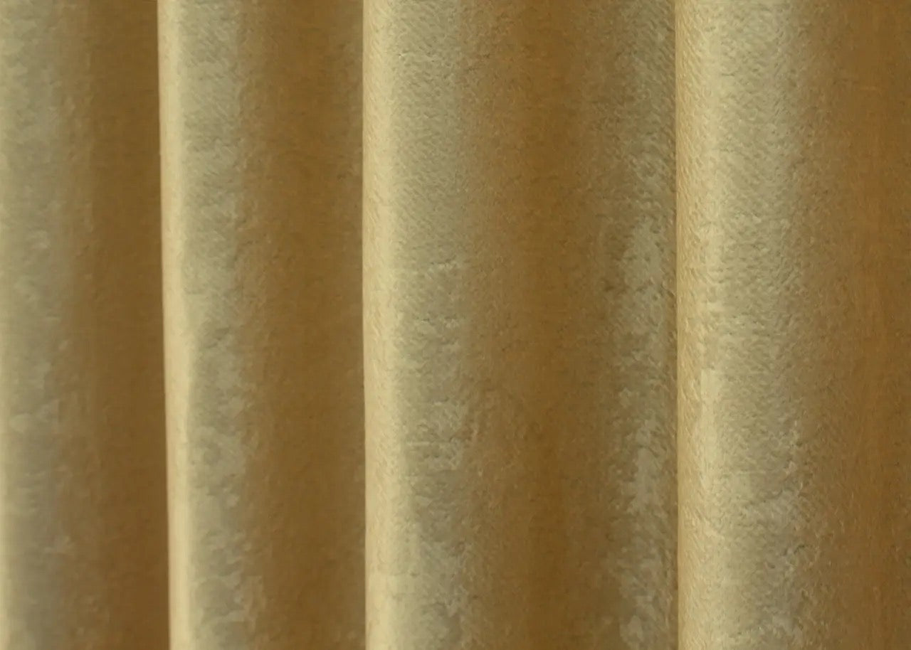 Warm matte gold linen curtains with a rustic, breathable texture, ideal for bright and airy spaces.
