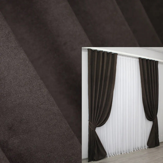 Elegant wenge microvelvet curtains with a soft drape, perfect for modern and classic interiors.